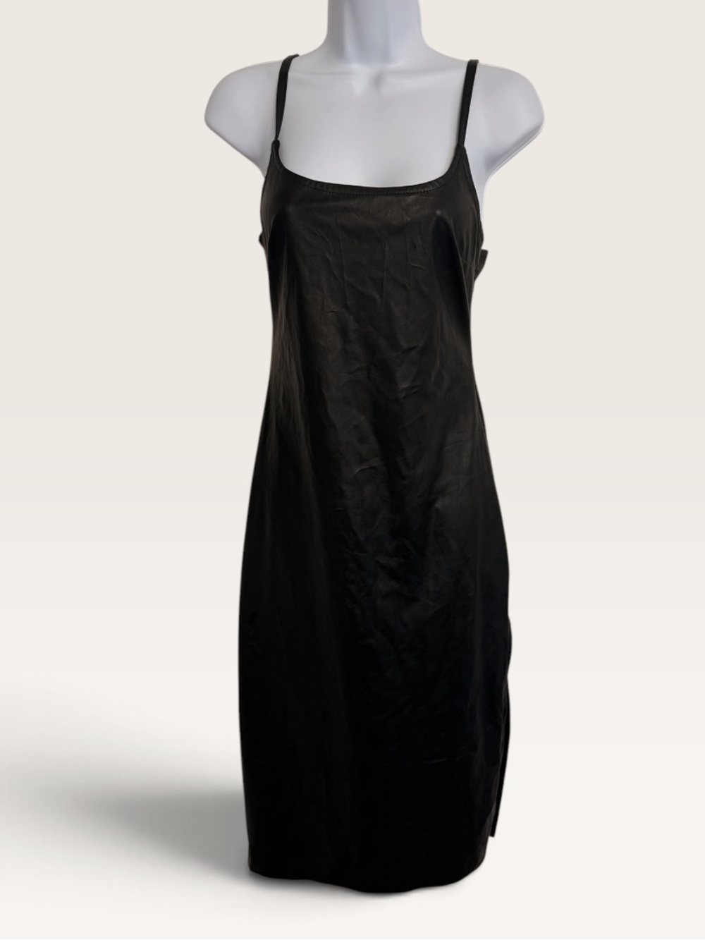 Wild Fable Vegan Leather Black Slip Dress w/ side split XS